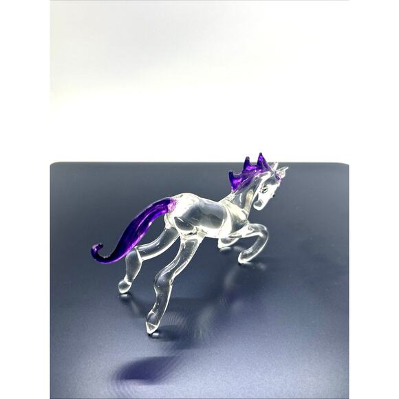Hand Blown Kneeling Glass Horse Figurine Murano Style Equestrian Purple Mane - Picture 3 of 7
